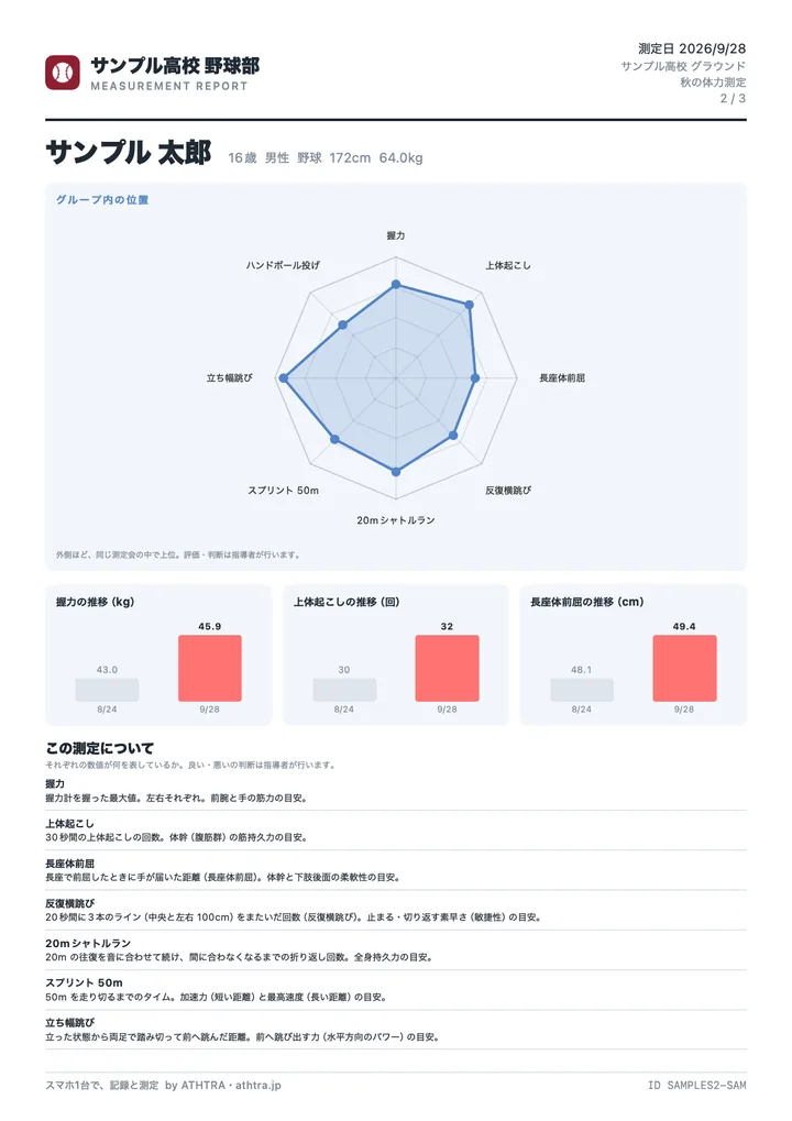 サンプル高校 野球部のA4のPDF 2/3ページ