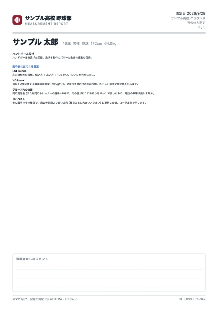 サンプル高校 野球部のA4のPDF 3/3ページ